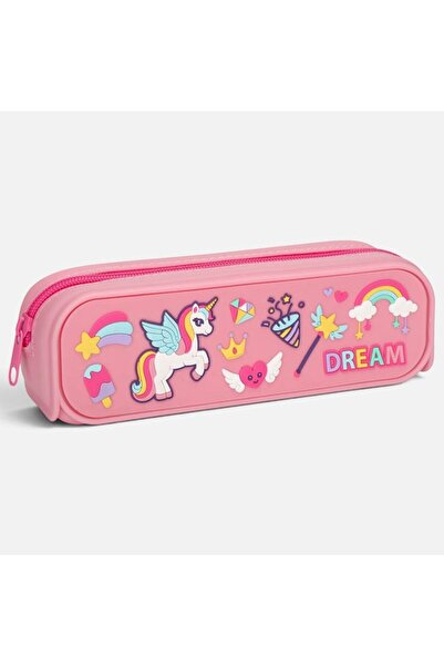 BAMI NETWORK Penar cilindric silicon roz unicorn 20x5x6.2cm pentru scoala