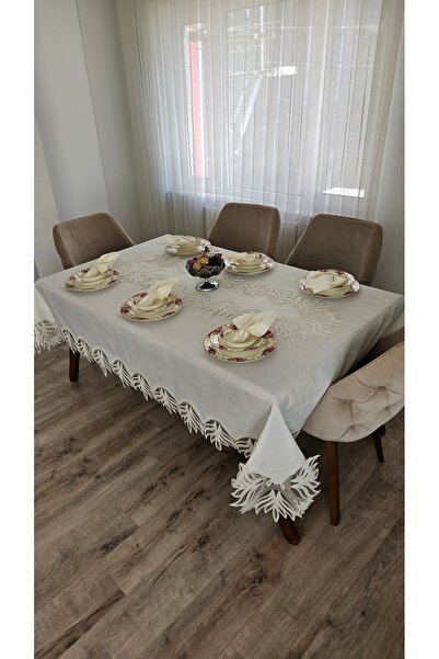 ZESA HOME Luxury Gardenia Linen 8 Seater 18 Piece Heavy Lace Stain Resistant ...