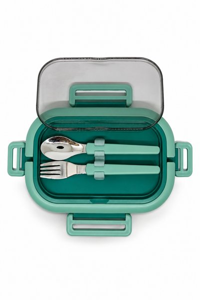 Meturas 1650 ml 2-Tier 3-Compartment Stainless Steel Lunch Box, Lunch Box with Fork and Spoon