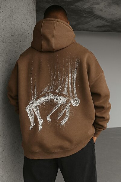 JANTIL MODA Unisex Oversize 3 Thread Yarn Kangaroo Pocket "Abstract Figure" P...