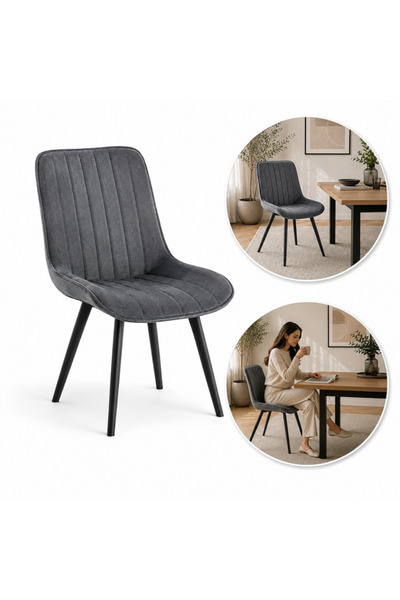 JollyMag Scaun tapitat de bucatarie si living, Grace, catifea matlasata gri, ...