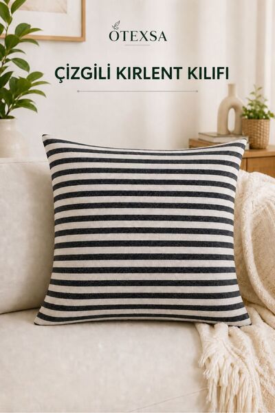 OTEXSA Black Striped Cotton Linen Throw Pillow Cover with Hidden Zipper, Doub...
