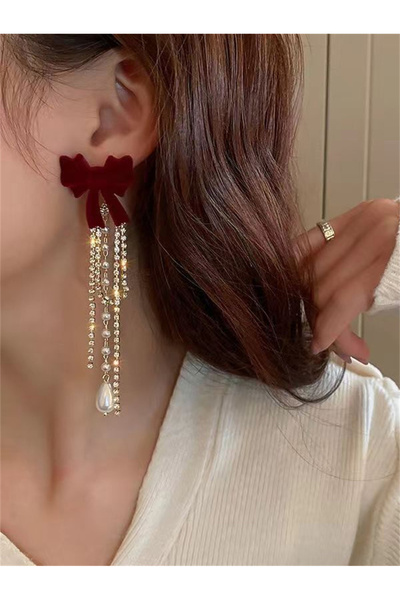 Take Two By Styli Red Bow Tassel Dangle Earrings