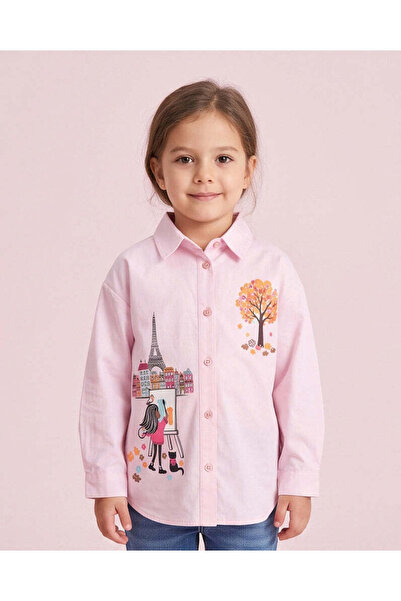 REDTAG Girls Pink Placement Printed Long Sleeve Blouse