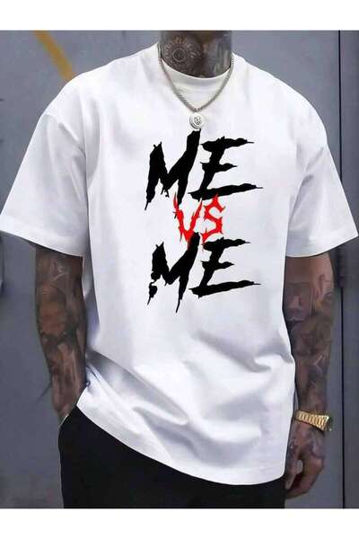 25W تي شيرت أبيض مطبوع عليه حروف E Vs Me، برقبة دائرية، قميص قطني كاجوال، قما...