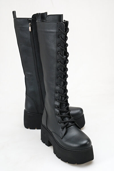Solo Bag Women's Daily High-Top Wedge Heeled Lace-Up Zippered Boots