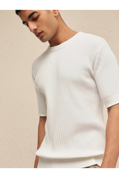 Mascln Sassafras By Styli Men White Round Neck Relaxed Fit T-Shirt