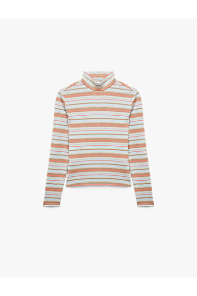 Koton Slim Fit Viscose Shiny Striped Turtleneck Long Sleeve T-Shirt