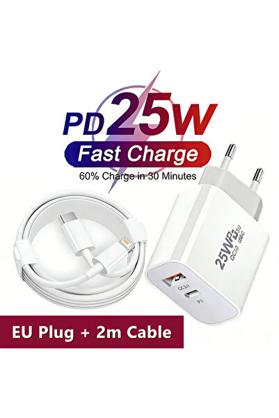 choice2 EU Plug - 2m Cable 25W PD USB C Dual Port Fast EU Charger For iPhone ...