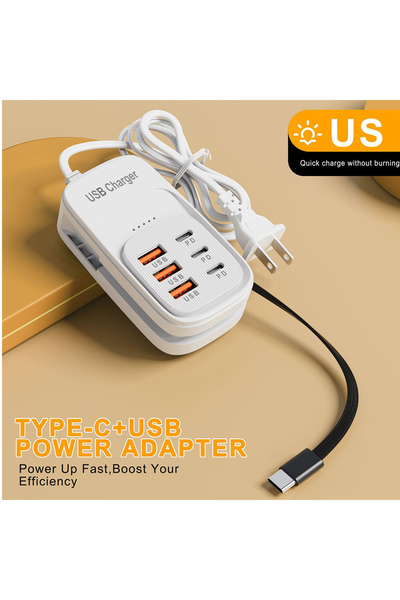 Choice6 US-3A3C White 6 Ports Charger 1m USB+Type-C PD Fast Charging Phones A...