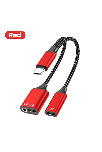 Choice Red 3 in 1 Type-C To 3.5mm Dual Headphone Adapter Multi-functional Pow...