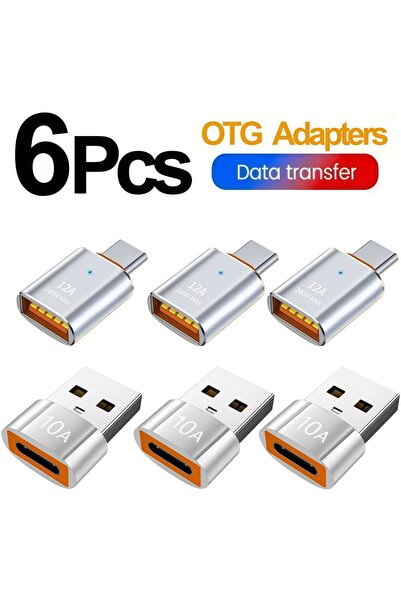 choice2 silver 6pcs OTG USB 3.0 To Type C Adapter LED USB Female To Type C Ma...