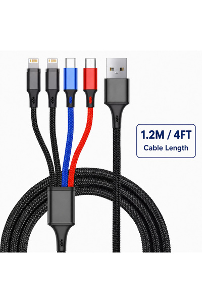 choice2 كابل شحن سريع 4 في 1 بطول 1.2 متر، يدعم USB-C وMicro-USB وIOS، سلك شح...
