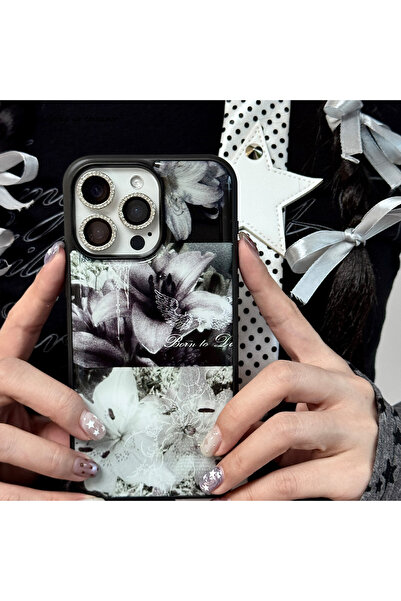 Choice13 iPhone 15 A Dark Style Full Screen Black White Flower Phone Case For...