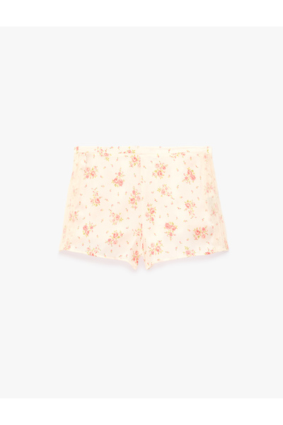 Koton Elastic Waist Comfortable Fit Floral Patterned Satin Shorts Pajama Bottoms