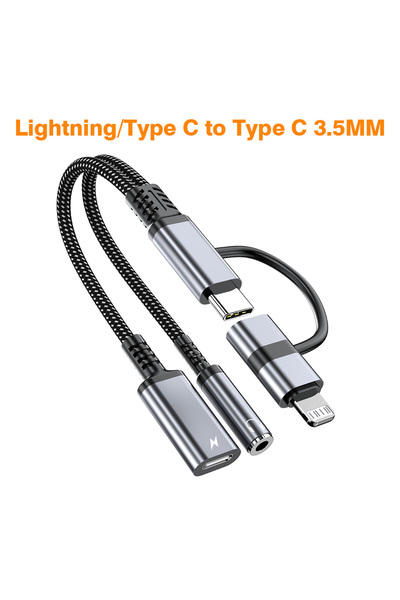 Choice black 2 in 1 Lightning/USB Type C to 3.5mm Jack Headphone With Charge ...