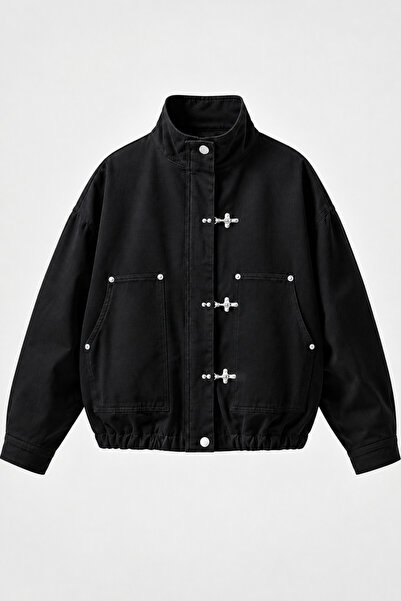 moda armanc Kadın Japon Ceket ZR Yeni Sezon Metal Süslü Düğmeli Oversize Rela...