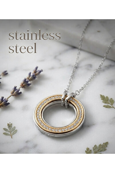 stainless steell 316L Steel Zircon Stone Rotating Circle Model Gold and Silve...