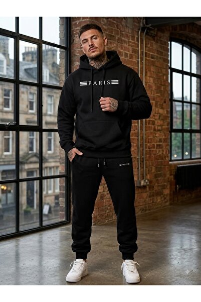 WOODROFFE Unisex Three Stripes Paris Oversize Hooded Tracksuit Set Loose Fit