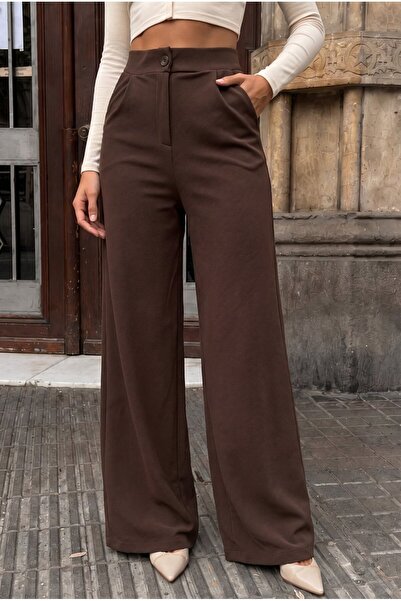 alanora Women's Stretch Fabric Palazzo Brown Cut Pants