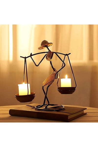 GENERAL Black Retro Candle Holder African Tribal Lady Rustic Candlestick Hold...