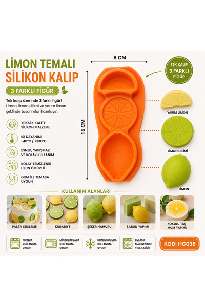 pratikpastacılık Lemon Set Silicone Mold – Mold Set with Lemon, Lemon Slice a...