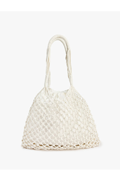 Koton Knitted Textured Long Handle Lined Drawstring Large Mesh Shoulder Bag