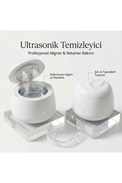 Ultrasonik Temizleyici Şeffaf Plak, Retainer, Ağızlık ve Takı Temizleme Cihazı - Beyaz