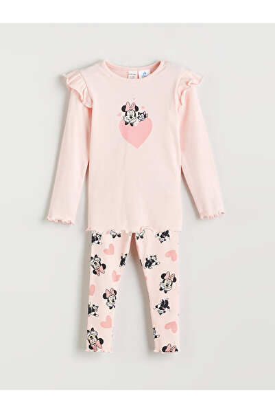 LC Waikiki Set de pijamale pentru fetițe, cu imprimeu Minnie Mouse și guler r...