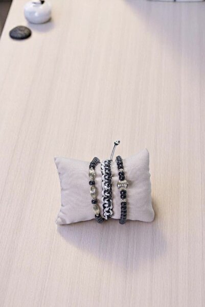 Serhat Aksesuar ve El İşçilik Metal Stone Black and White Rope Braided Black ...