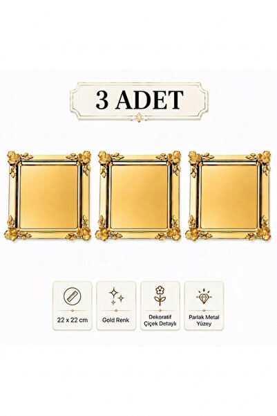 Simply Now Floral Motif Square Presentation Tray 22X22 cm Gold / Silver Promi...