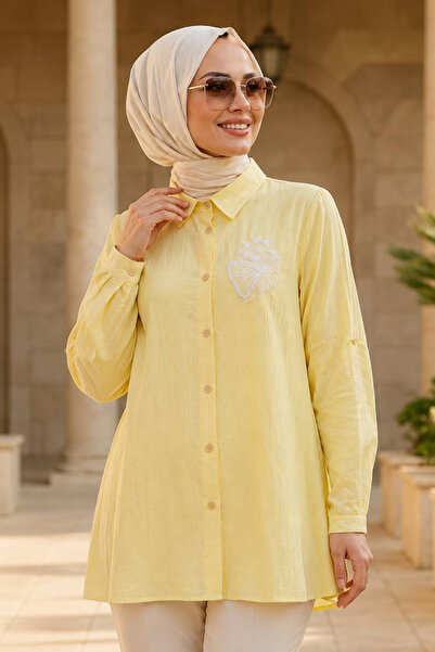 N.S NEVA STYLE Buttoned Yellow Strawberry Fabric Hijab Tunic 11201Sr