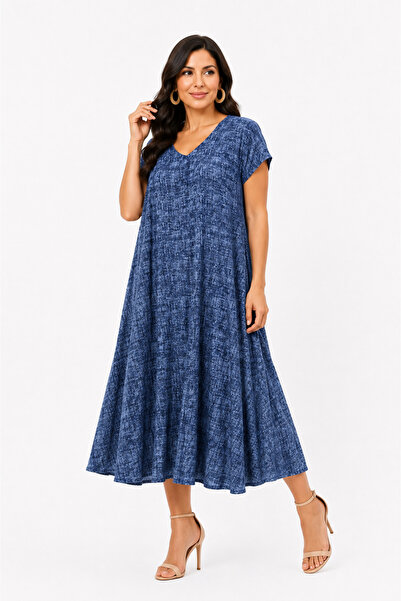 Butik Ayseba V-Neck Cotton Viscose Short Sleeve Dress