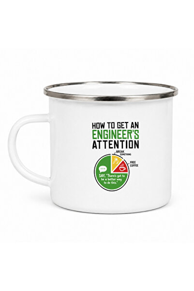 OEM Cana emailata How to get an Engineer's attention, metal emailat, alb