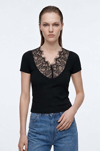 HAKKE Women's V-Neck Collar Lace Body Blouse