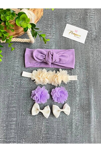 pempem bandana مجموعة مشابك باندانا بلون كريمي أرجواني للفتيات الصغيرات
