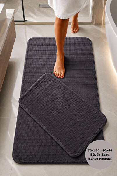 Bestekar Luxsquare Anthracite Bath Mat 70X120 cm and 50X60 cm Large Size Non-...