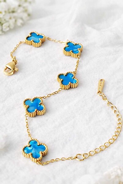 sheenez Gold-Mavi Kadın Tasarım Bileklik(ebat 1cm uzunluk 23 cm)
