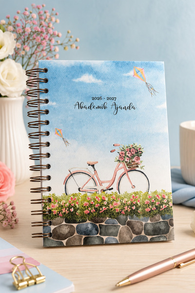 Fobinote 2026-2027 A5 Spiral-Bound Academic Weekly Planner 17 Months - Bicycle
