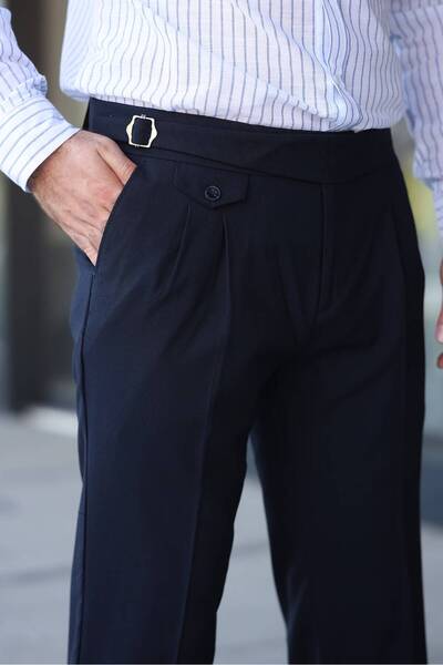 BASEL.CO Old Money Fabric Trousers with Belted Pleated Belt Detail