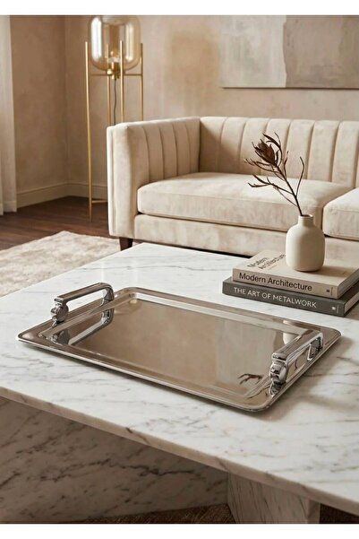 Rwafd Rema Elegant Stainless Steel Serving Tray Versatile for Entertaining Si...
