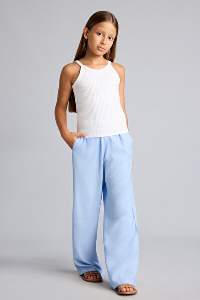 DeFacto Straight Wide Wide Leg Crinkle Viscose Trousers with Pockets for Girl...