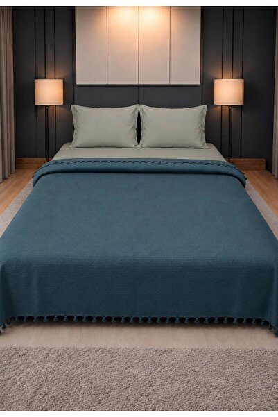 Çift Kişilik Örgü Pike Takımı + Kalp Desenli Çift Kişilik (160x200) Lastikli Çarşaf ve 2 Adet Yastık kılıfı