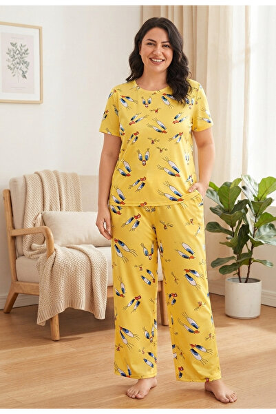 Chordi Set de pijamale pentru femei, supradimensionate, cu imprimeu, cu mânec...