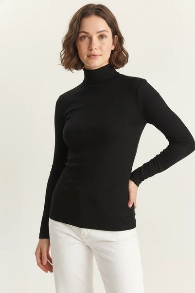 Generic Brand Women's Half Turtleneck Gathered Black Blouse