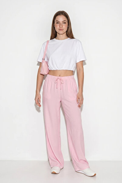 Efnaz style Women's Pocket Detailed Elastic Waist Tie-Up Summer Lyocell Pink ...