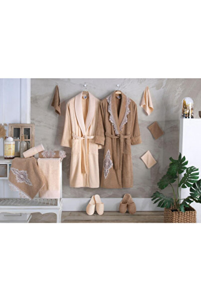 Generic Brand طقم أرواب و مناشف حمام قطن بيرلا تركي (14 قطعة) - SUGAR×BROWN