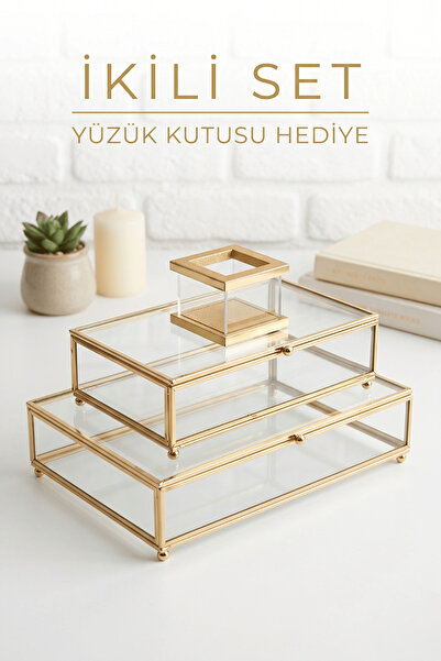 BYC Home & Design Cam Çikolata Kutusu Metal Çerçeveli Kapaklı Hediyelik Sunum...