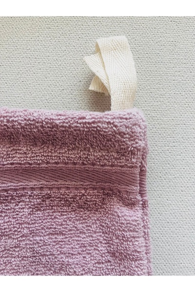 MOJOMIX Pink Colored Border Drawstring 100% Cotton Single Towel Turkish Bath Bath Washcloth 15X21 cm