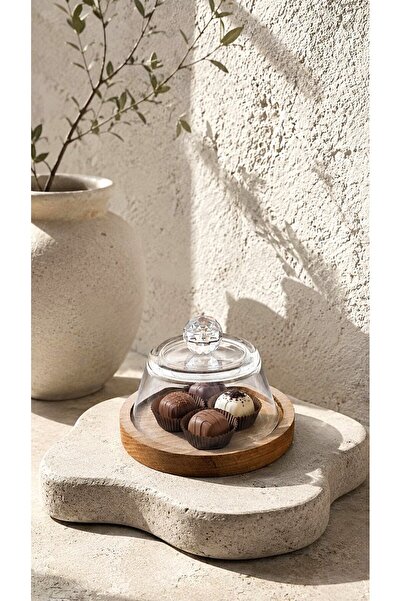 WuuQ Glass Fanus with Wooden Base and Crystal Handle, Chocolate Cookie Servin...